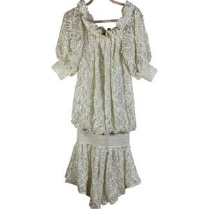 Vintage Damianou white lace off-the-shoulder sequeen dress Size S